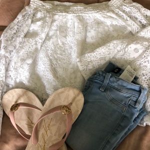 Hollister xs white lace top with flare sleeves